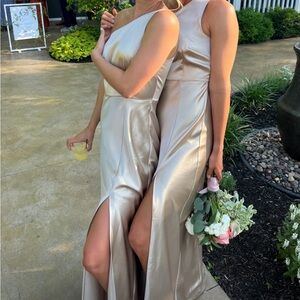 Kira Satin Dress - Neutral Champagne Birdy Grey